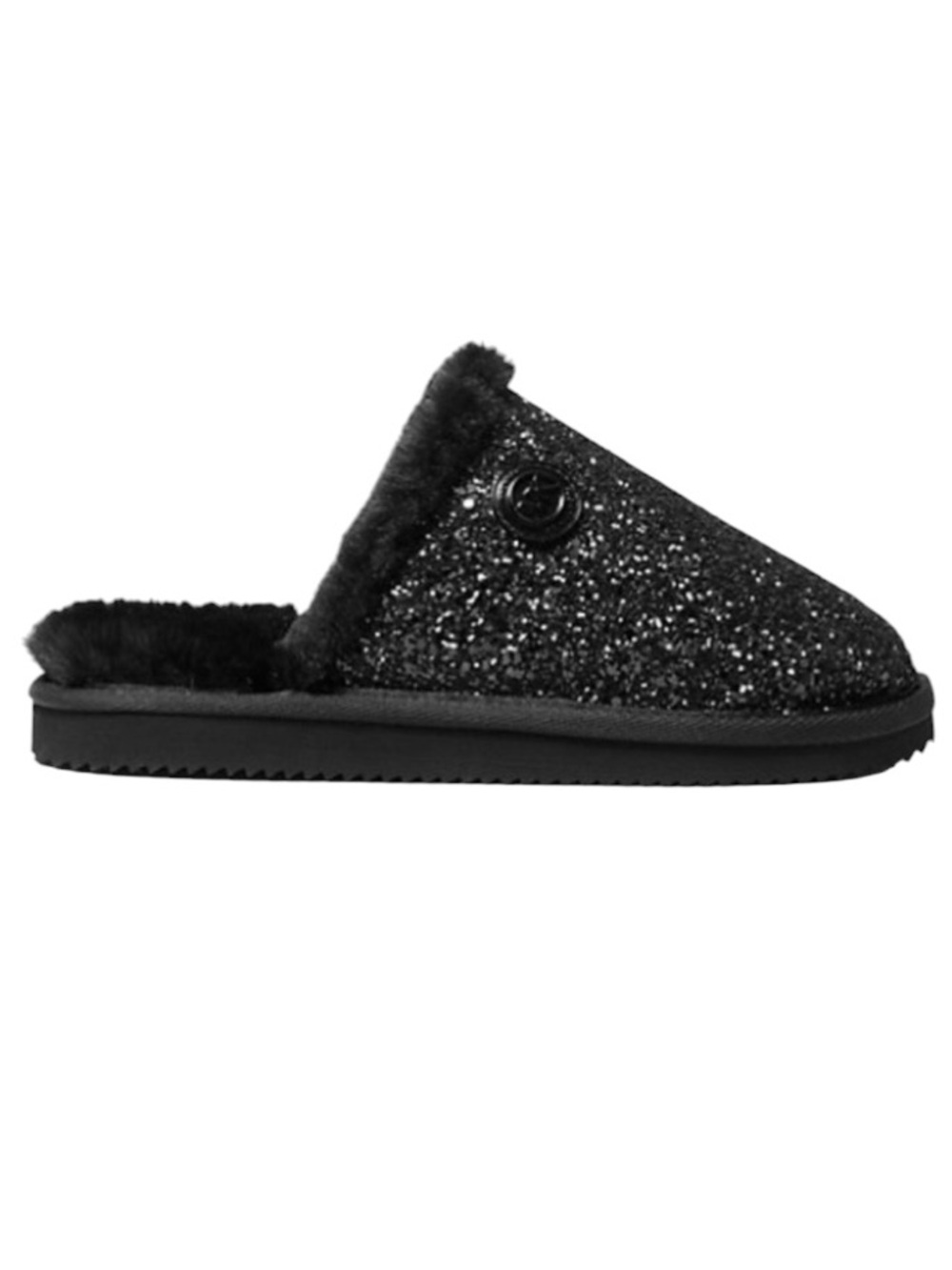MICHAEL Michael Kors Black Glitter Shearling-Lined Mule Slippers